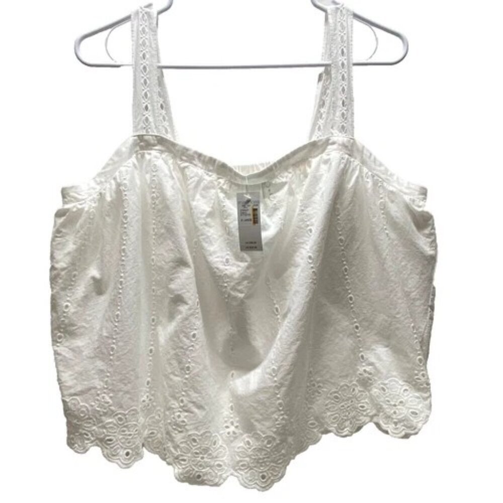 Mauricesβ Summer Tank Blouse Women's XL White Sleeveless Eyelet Lace Top NWT